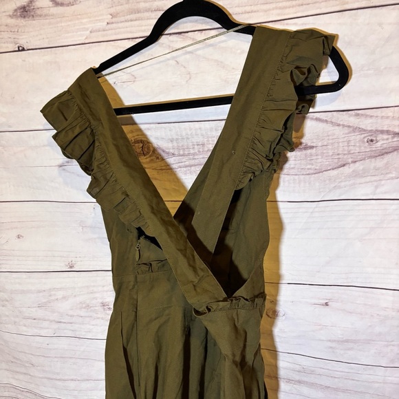 Happy Nature Criss Cross Back Olive Green Ruffle Jumpsuit Bohemian 6 - Picture 7 of 9
